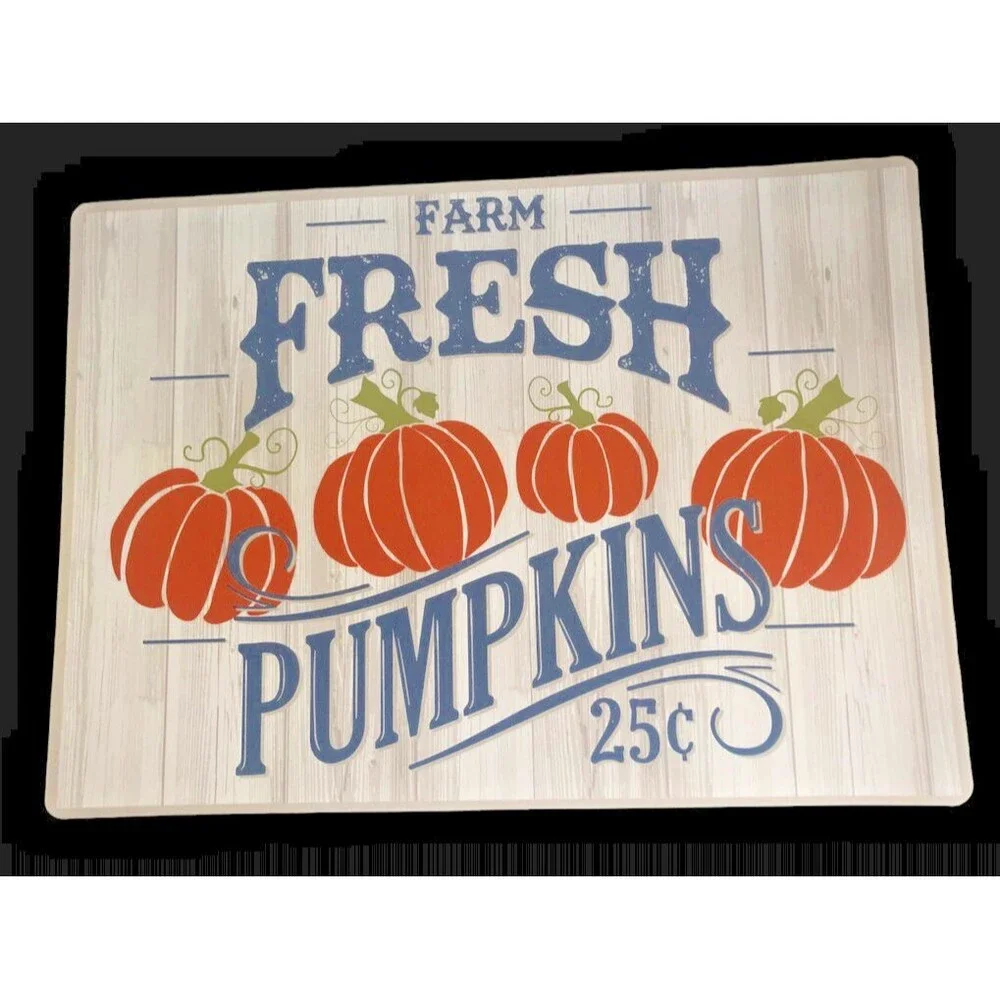 Thanksgiving Placemats Farm Fresh Pumpkins Autumn Fall Vinyl Foam Back Set of 4